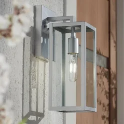 John Timberland Titan Modern Outdoor Wall Light Fixture Silver Metal Rectangular Frame 14" Clear Glass For Post Exterior Barn Deck House