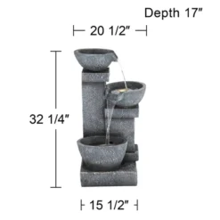 Three Bowls 32 1/4" High Large Modern Indoor Outdoor Decor Gray Faux Stone Floor Fountain With Light LED Cascading Outside Garden -John Timberland Shop GUEST 7f6b95a9 edfb 4478 90dc 4573d73703d5