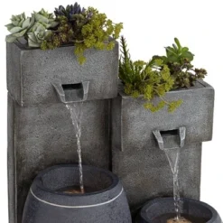 John Timberland Mendit Rustic Cascading 2-Jar Outdoor Wall Floor Water Fountain With LED Light 29" For Yard Garden Patio Home Deck Lawn -John Timberland Shop GUEST 80ca966c 69be 4ab8 b51c 133507e440c0
