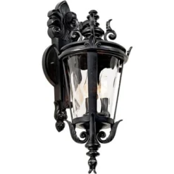 John Timberland Casa Marseille Vintage Rustic Outdoor Wall Light Fixture Textured Black Scroll 21 3/4" Clear Hammered Glass For Post Exterior Barn -John Timberland Shop GUEST 86b6bf2b da8c 4acc 83fd b6a22a656bce