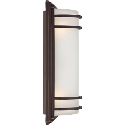 John Timberland Habitat Modern Industrial Outdoor Wall Light Fixtures Set Of 2 Rubbed Bronze 16" Opal Glass For Post Exterior Barn Deck 3 John Timberland Habitat Modern Industrial Outdoor Wall Light Fixtures Set Of 2 Rubbed Bronze 16" Opal Glass For Post Exterior Barn Deck - Image 3