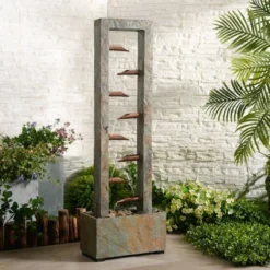 Zigzag Zen 47 3/4" High Large Modern Outdoor Decor Slate And Copper Floor Fountain Cascading Outside Garden Patio Yard Backyard