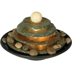 John Timberland Pyramid Rustic Zen 4 Tier Pyramid Indoor Tabletop Water Fountain With Light 10" For Table Office Desk Bedroom Living Room Relaxation -John Timberland Shop GUEST 88cca3b3 0f7f 4403 a4df b0ab13973afa