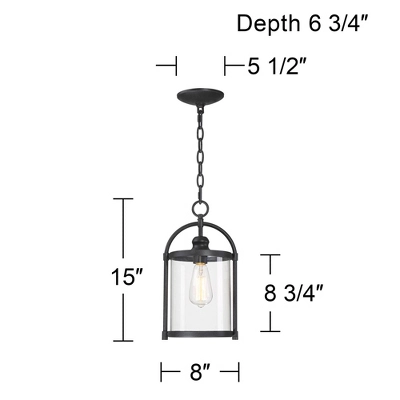John Timberland Modern Outdoor Ceiling Light Hanging Black 15" Cylindrical Glass For Exterior House Porch Patio Deck 3 John Timberland Modern Outdoor Ceiling Light Hanging Black 15" Cylindrical Glass For Exterior House Porch Patio Deck - Image 3