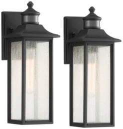 John Timberland Mission Outdoor Wall Light Fixtures Set Of 2 Black Motion Sensor 16 1/2" Seeded Glass For Post Exterior Barn Deck -John Timberland Shop GUEST 892bac15 2d2e 4978 b44c a9a5adff0cc8