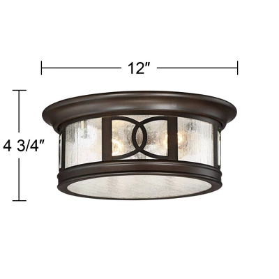 John Timberland Modern Flush Mount Outdoor Ceiling Light Fixture Mission Oil Rubbed Bronze Drum 12" Seedy Glass Damp Rated For Porch Patio 3 John Timberland Modern Flush Mount Outdoor Ceiling Light Fixture Mission Oil Rubbed Bronze Drum 12" Seedy Glass Damp Rated For Porch Patio - Image 3