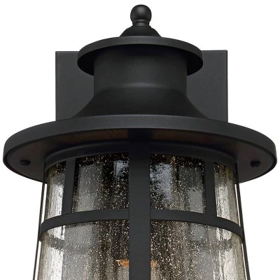 John Timberland Clement Mission Outdoor Wall Light Fixtures Set Of 2 Cast Iron Black 15" Clear Seedy Glass For Post Exterior Barn Deck House Porch 2 John Timberland Clement Mission Outdoor Wall Light Fixtures Set Of 2 Cast Iron Black 15" Clear Seedy Glass For Post Exterior Barn Deck House Porch - Image 2