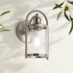 John Timberland Avani Rustic Farmhouse Outdoor Wall Light Fixture Brushed Nickel 10 1/4" Clear Glass For Exterior Barn Deck House Porch Yard Patio