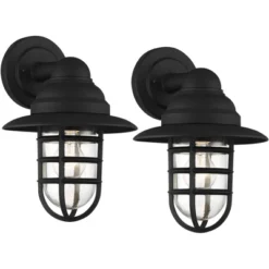 John Timberland Marlowe Rustic Industrial Outdoor Wall Light Fixtures Set Of 2 Black Hooded Cage 13" Clear Glass For Post Exterior Barn -John Timberland Shop GUEST 8fbaa937 eadd 48c0 a1f3 0f7391877af3
