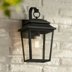 John Timberland Bellis Verde Modern Outdoor Wall Light Fixtures Set Of 2 Textured Black Lantern Frame 15 1/4" Clear Glass For Post Exterior -John Timberland Shop GUEST 9196f3f3 9404 4a27 93ce 8f87b08501b1