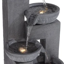 John Timberland Casava Modern 4-Bowl Cascading Outdoor Floor Water Fountain With LED Light 33" For Yard Garden Patio Home Deck Lawn Porch -John Timberland Shop GUEST 922f659e e9ca 407c 91b4 c9edeb01a596