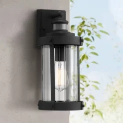 John Timberland Stan Industrial Outdoor Wall Light Fixtures Set Of 2 Textured Black Motion Sensor 15" Clear Glass For Exterior Barn -John Timberland Shop GUEST 923644e4 5a7e 459f baf9 e1ba4647c745