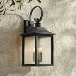 John Timberland Moray Bay Mission Outdoor Wall Light Fixture Black Lantern 24" Clear Seedy Glass For Post Exterior Barn Deck House Porch Yard Patio