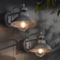 John Timberland Modern Industrial Outdoor Barn Lights Set Of 2 Metal Dusk To Dawn Motion Sensor Gooseneck 9" Clear Glass Exterior -John Timberland Shop GUEST 936b702d 4043 456e 9595 b4f36ba1a6df