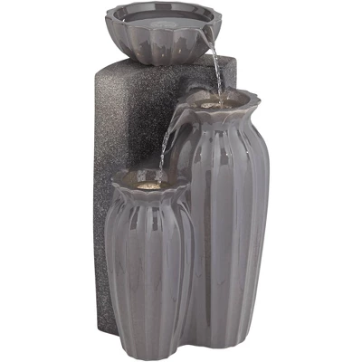 Three Bowls 26 1/2" High Large Modern Outdoor Decor Dark Gray Ceramic Floor Fountain With Light LED 3-Tier Outside Garden Patio Yard 5 Three Bowls 26 1/2" High Large Modern Outdoor Decor Dark Gray Ceramic Floor Fountain With Light LED 3-Tier Outside Garden Patio Yard - Image 5