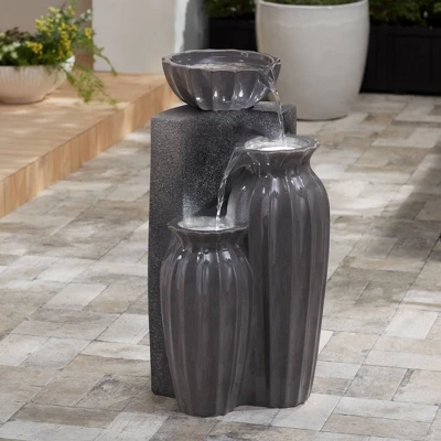 Three Bowls 26 1/2" High Large Modern Outdoor Decor Dark Gray Ceramic Floor Fountain With Light LED 3-Tier Outside Garden Patio Yard -John Timberland Shop GUEST 98006a81 2deb 491b 8b83 1848b0ec1df5