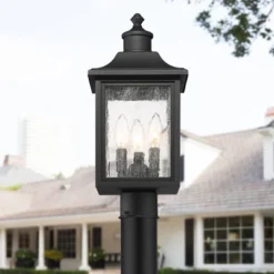 John Timberland Moray Bay 17" High Mission Outdoor Post Light Fixture Pole Porch House With Pier Mount Adapter 3-Light Black Metal Seeded Glass Shade -John Timberland Shop GUEST 9abf0d9b fa09 4a89 9111 cff30fefa5a2