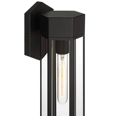 John Timberland Gambit 17" High Modern Outdoor Wall Light Fixture Mount Porch House Exterior Outside Weatherproof Matte Black Clear Glass Shade 2 John Timberland Gambit 17" High Modern Outdoor Wall Light Fixture Mount Porch House Exterior Outside Weatherproof Matte Black Clear Glass Shade - Image 2