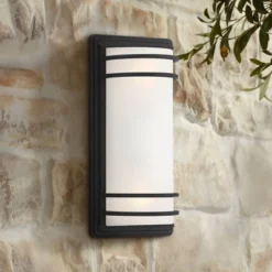 John Timberland Habitat Modern Industrial Outdoor Wall Light Fixtures Set Of 2 Black Metal 16" Frosted Glass For Post Exterior Barn Deck -John Timberland Shop GUEST 9eaece89 b9e3 450a a5a4 c097cf894f8e