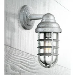 John Timberland Marlowe Industrial Outdoor Wall Lights Set Of 2 Galvanized Steel Cage Frame 13 1/4" Clear Glass For Post Exterior Barn Deck House Yard -John Timberland Shop GUEST a29bfe4f 7a10 42af 9115 83e22e2c6306