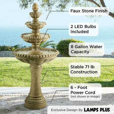 Sag Harbor 66" High Large Italian Outdoor Decor Sand Stone Floor Fountain With Light LED 4-Tier Outside Garden Patio Yard Backyard 2 Sag Harbor 66" High Large Italian Outdoor Decor Sand Stone Floor Fountain With Light LED 4-Tier Outside Garden Patio Yard Backyard - Image 2