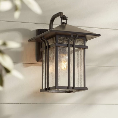John Timberland Syon Mission Outdoor Wall Light Fixtures Set Of 2 Painted Bronze Lantern 14" Clear Seeded Glass For Post Exterior Barn 5 John Timberland Syon Mission Outdoor Wall Light Fixtures Set Of 2 Painted Bronze Lantern 14" Clear Seeded Glass For Post Exterior Barn - Image 5
