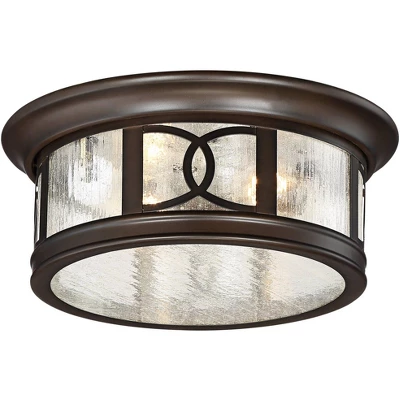 John Timberland Modern Flush Mount Outdoor Ceiling Light Fixture Mission Oil Rubbed Bronze Drum 12" Seedy Glass Damp Rated For Porch Patio 5 John Timberland Modern Flush Mount Outdoor Ceiling Light Fixture Mission Oil Rubbed Bronze Drum 12" Seedy Glass Damp Rated For Porch Patio - Image 5