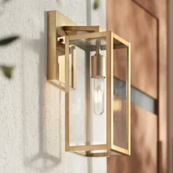 John Timberland Modern Outdoor Wall Light Fixture Soft Gold 14 1/4" Clear Glass For Exterior Barn Deck House Home Porch Yard Patio