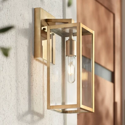 John Timberland Modern Outdoor Wall Light Fixture Soft Gold 14 1/4" Clear Glass For Exterior Barn Deck House Home Porch Yard Patio 1 John Timberland Modern Outdoor Wall Light Fixture Soft Gold 14 1/4" Clear Glass For Exterior Barn Deck House Home Porch Yard Patio