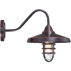 John Timberland Marlowe Rustic Industrial Outdoor Wall Light Fixtures Set Of 2 Painted Bronze Hooded Cage 13" Clear Glass For Exterior -John Timberland Shop GUEST ab9358ae 484e 403b a276 7a518abfb513