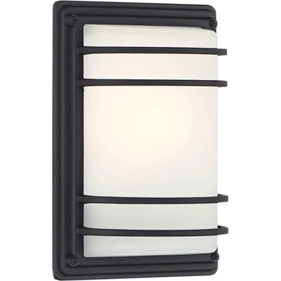 John Timberland Habitat Modern Industrial Outdoor Wall Light Fixtures Set Of 2 Black Metal 11" Frosted Glass For Post Exterior Barn Deck 2 John Timberland Habitat Modern Industrial Outdoor Wall Light Fixtures Set Of 2 Black Metal 11" Frosted Glass For Post Exterior Barn Deck - Image 2