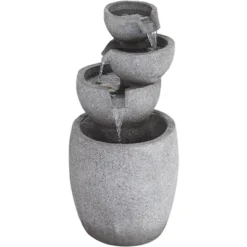 Four Bowls 32" High Large Zen Modern Indoor Outdoor Decor Gray Faux Stone Floor Fountain With Light LED Cascading Outside Garden -John Timberland Shop GUEST ada3dc18 3bca 4167 8c37 caefe882f0dc