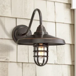 John Timberland Marlowe Rustic Industrial Outdoor Wall Light Fixtures Set Of 2 Painted Bronze Hooded Cage 13" Clear Glass For Exterior -John Timberland Shop GUEST ae06cc21 43e5 4be8 8b76 e445581722bc