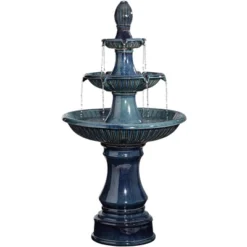 Formentera 46" High Large Italian Indoor Outdoor Decor Teal Blue Ceramic Floor Fountain With Light LED 3-Tier Outside Garden Patio -John Timberland Shop GUEST ae90f5f0 f218 4586 baf8 681ef7c677bc