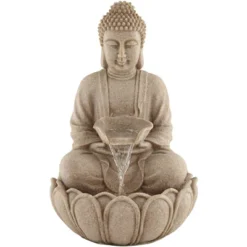 Calm Buddha 22" High Large Indoor Outdoor Decor Sand Stone Floor Fountain With Light LED Waterfall Outside Garden Patio -John Timberland Shop GUEST afcdf488 7543 47bd 953f b7e8995214b7