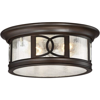 John Timberland Modern Flush Mount Outdoor Ceiling Light Fixture Mission Oil Rubbed Bronze Drum 12" Seedy Glass Damp Rated For Porch Patio 8 John Timberland Modern Flush Mount Outdoor Ceiling Light Fixture Mission Oil Rubbed Bronze Drum 12" Seedy Glass Damp Rated For Porch Patio - Image 8