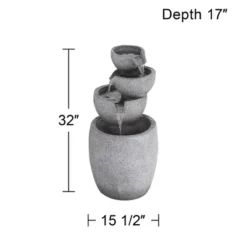 Four Bowls 32" High Large Zen Modern Indoor Outdoor Decor Gray Faux Stone Floor Fountain With Light LED Cascading Outside Garden -John Timberland Shop GUEST b3621ed0 8b0a 415e 8ef0 62633f91a4bc