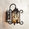 John Timberland Casa Seville Vintage Rustic Outdoor Wall Light Fixture Dark Walnut Scroll 13 1/4" Champagne Hammered Glass For Post Exterior Barn Deck