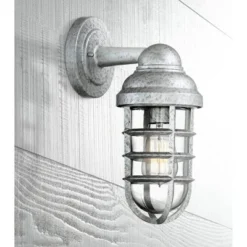 John Timberland Marlowe Industrial Outdoor Wall Light Fixture Galvanized Cage 13 1/4" Clear Glass For Post Exterior Barn Deck House Porch Yard Patio