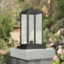 John Timberland Modern Outdoor Pier Mount Light Matte Black 17" Clear Glass Shade For Post Exterior Barn Deck House Porch Yard