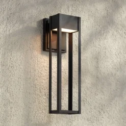 John Timberland Austin 16" High Modern Outdoor Wall Light Fixture Mount Porch House LED Bulb Weatherproof Sand Black Finish Aluminum Glass Shade
