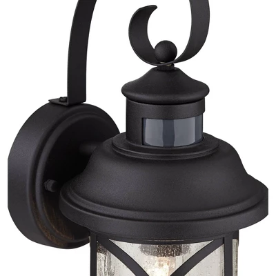 John Timberland Capistrano Mission Outdoor Wall Light Fixtures Set Of 2 Black Dusk To Dawn Motion Sensor 15 3/4" Clear Seeded Glass For Post Exterior 2 John Timberland Capistrano Mission Outdoor Wall Light Fixtures Set Of 2 Black Dusk To Dawn Motion Sensor 15 3/4" Clear Seeded Glass For Post Exterior - Image 2