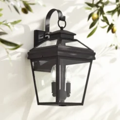 John Timberland Stratton Street Rustic Outdoor Wall Light Fixture Texturized Black 16 1/2" Clear Glass For Post Exterior Barn Deck House Porch Yard