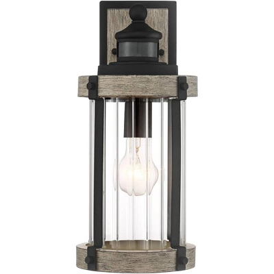 John Timberland Stan Rustic Farmhouse Outdoor Wall Light Fixture Gray Faux Wood Black Motion Sensor 15 1/2" Clear Ribbed Glass For Post Exterior Barn 4 John Timberland Stan Rustic Farmhouse Outdoor Wall Light Fixture Gray Faux Wood Black Motion Sensor 15 1/2" Clear Ribbed Glass For Post Exterior Barn - Image 4