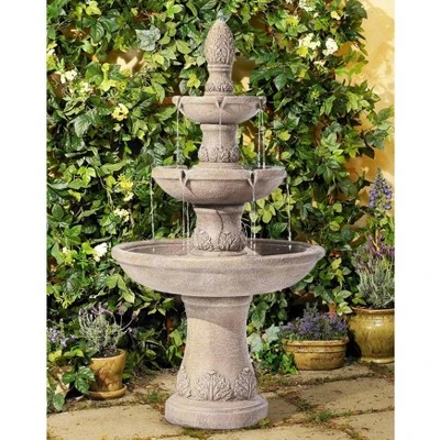 Domanico 57" High Large Italian Indoor Outdoor Decor Sand Stone Floor Fountain Waterfall 3-Tier Outside Garden Patio Yard Backyard 1 Domanico 57" High Large Italian Indoor Outdoor Decor Sand Stone Floor Fountain Waterfall 3-Tier Outside Garden Patio Yard Backyard