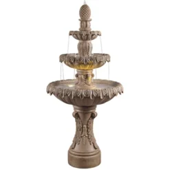 Ibiza 62" High Large Italian Outdoor Decor Sand Stone Floor Fountain With Light LED 3-Tier Outside Garden Patio Yard Backyard -John Timberland Shop GUEST bbac470b b360 4e0f 98f5 fc5f29e135c8
