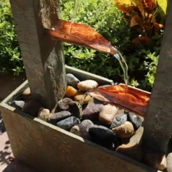 Zigzag Zen 47 3/4" High Large Modern Outdoor Decor Slate And Copper Floor Fountain Cascading Outside Garden Patio Yard Backyard -John Timberland Shop GUEST bd78154b 8f09 4665 ac18 857163cd01cb