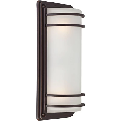 John Timberland Habitat Modern Industrial Outdoor Wall Light Fixtures Set Of 2 Rubbed Bronze 16" Opal Glass For Post Exterior Barn Deck 2 John Timberland Habitat Modern Industrial Outdoor Wall Light Fixtures Set Of 2 Rubbed Bronze 16" Opal Glass For Post Exterior Barn Deck - Image 2