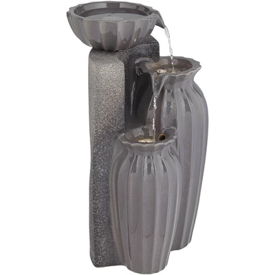 Three Bowls 26 1/2" High Large Modern Outdoor Decor Dark Gray Ceramic Floor Fountain With Light LED 3-Tier Outside Garden Patio Yard 6 Three Bowls 26 1/2" High Large Modern Outdoor Decor Dark Gray Ceramic Floor Fountain With Light LED 3-Tier Outside Garden Patio Yard - Image 6