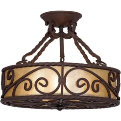 John Timberland Natural Mica Rustic Ceiling Light Semi Flush Mount Fixture 15" Wide Deep Walnut Scroll 3-Light Drum Shade For Bedroom Living Room Home -John Timberland Shop GUEST be0b88f4 ad37 4755 b986 df767523fdb2